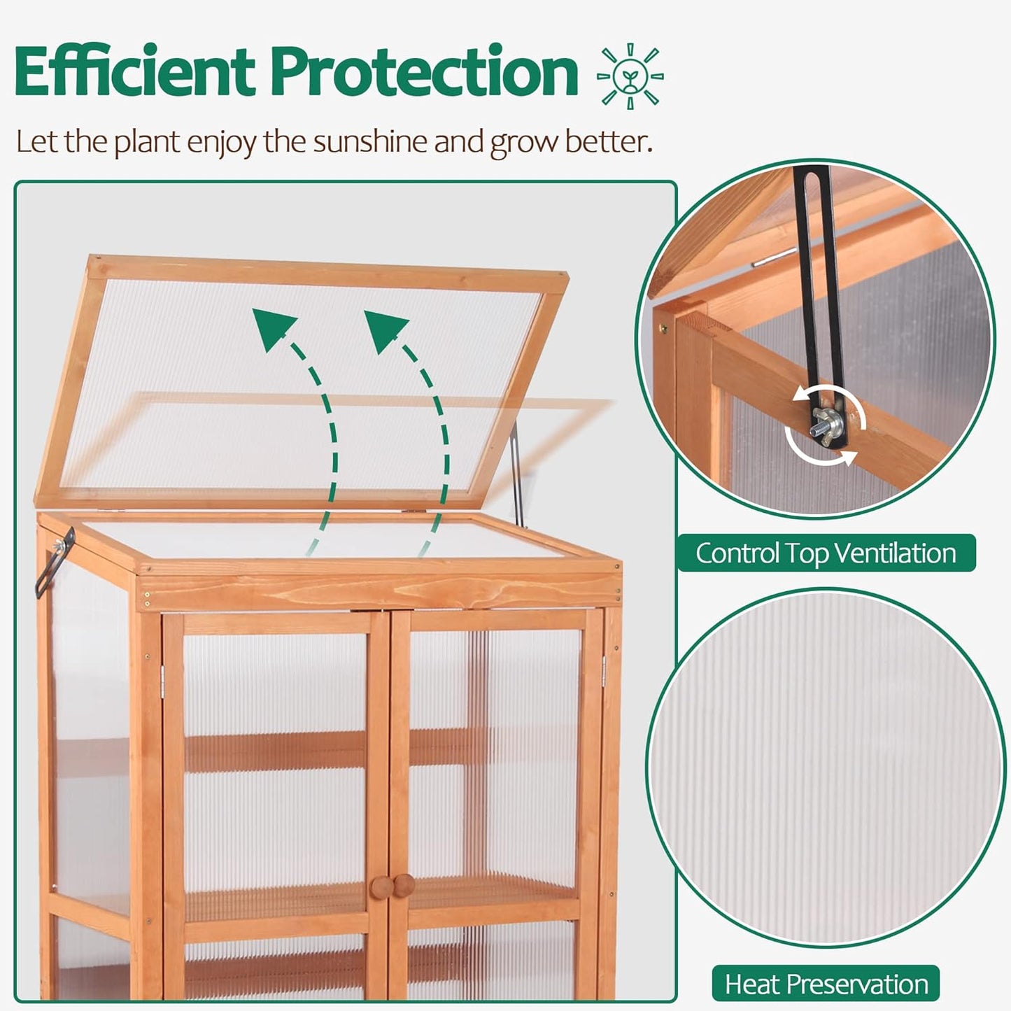 MCombo Wooden Cold Frame Greenhouse, Raised Flower Planter Shelf Protection for Outdoor Indoor Use, 0760 (Orange)