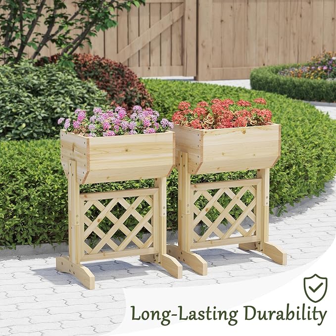 Raised Garden Bed, Standing Vertical Horticulture Planter Box for Backyard, Patio, Balcony, Planter for Flowers Herbs Vegetables for Indoor & Outdoo Decor with Trellis (Natural)