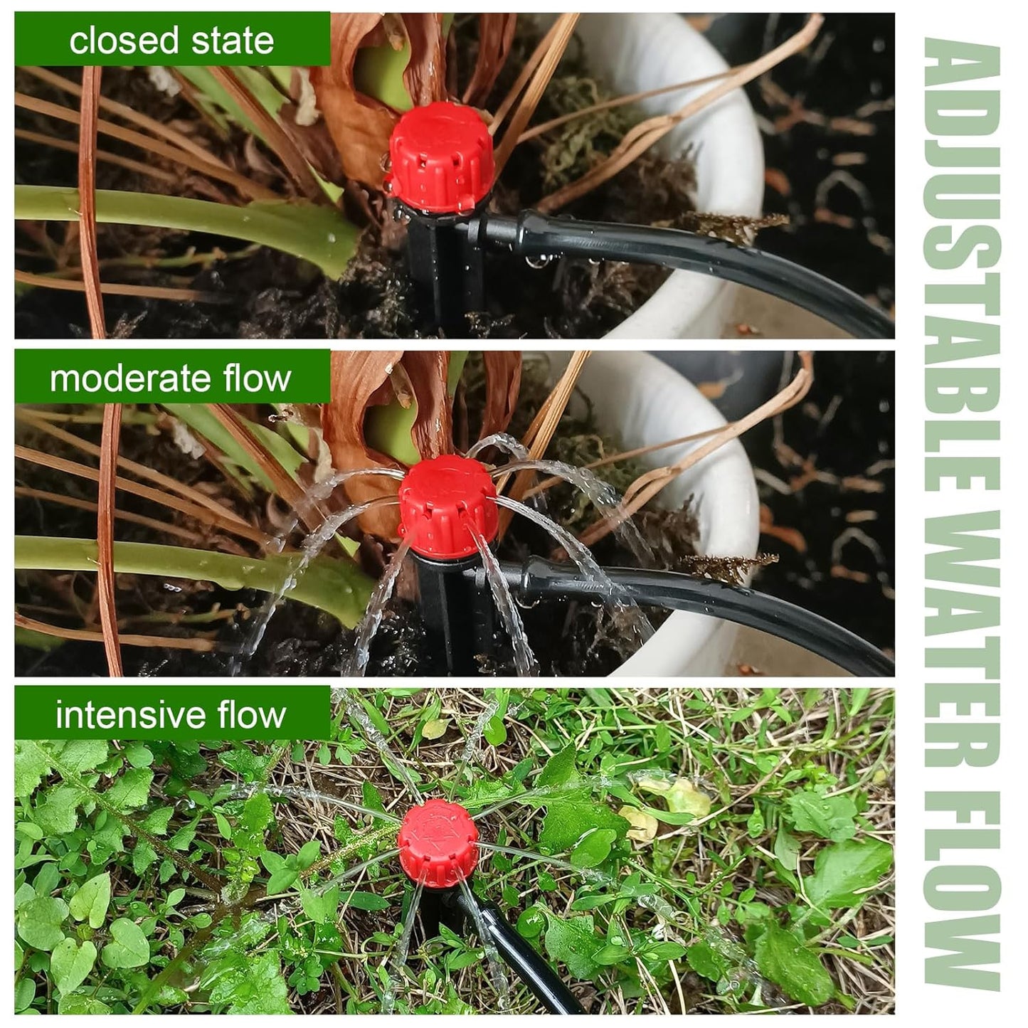 50pcs Drip Irrigation Emitters,Drip Irrigation Parts for 1/4" Drip Irrigation Tubing - Adjustable 360 Degree Water Flow Drippers, Garden Drip Irrigation Drippers for (4-7mm) Watering System