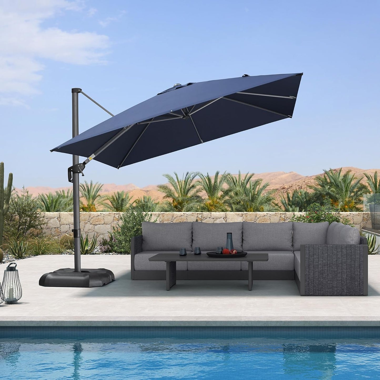 PURPLE LEAF 10 Feet Patio Umbrella Outdoor Cantilever Square Umbrella Aluminum Offset Umbrella with 360-degree Rotation for Garden Deck Pool Patio, Navy Blue