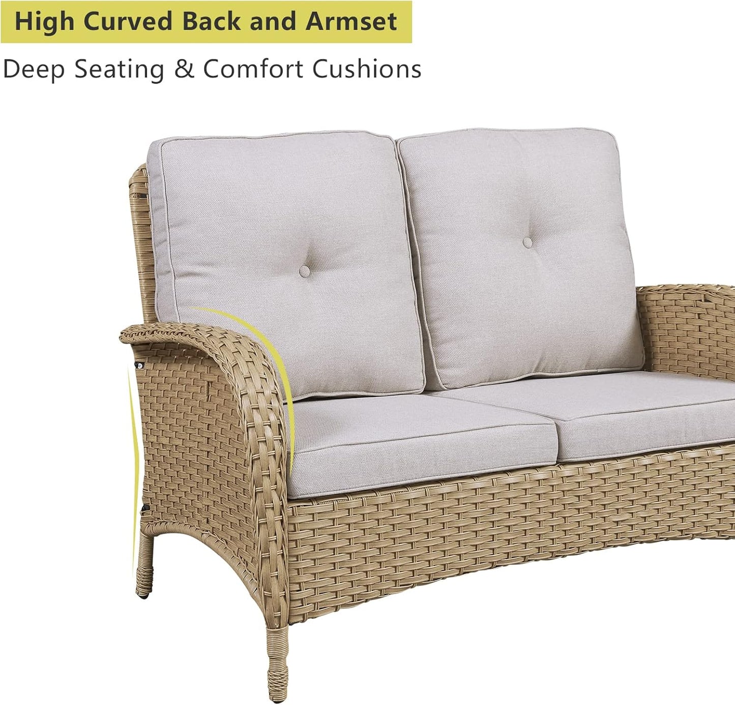 HUMMUH 5-Piece Patio Furniture Wicker Outdoor Conversation Set,All-Weather Rattan Swivel Chairs Bistro Set with Loveseat Coffee Table for Backyard,Poolside,Deck (Yellow/Beige)