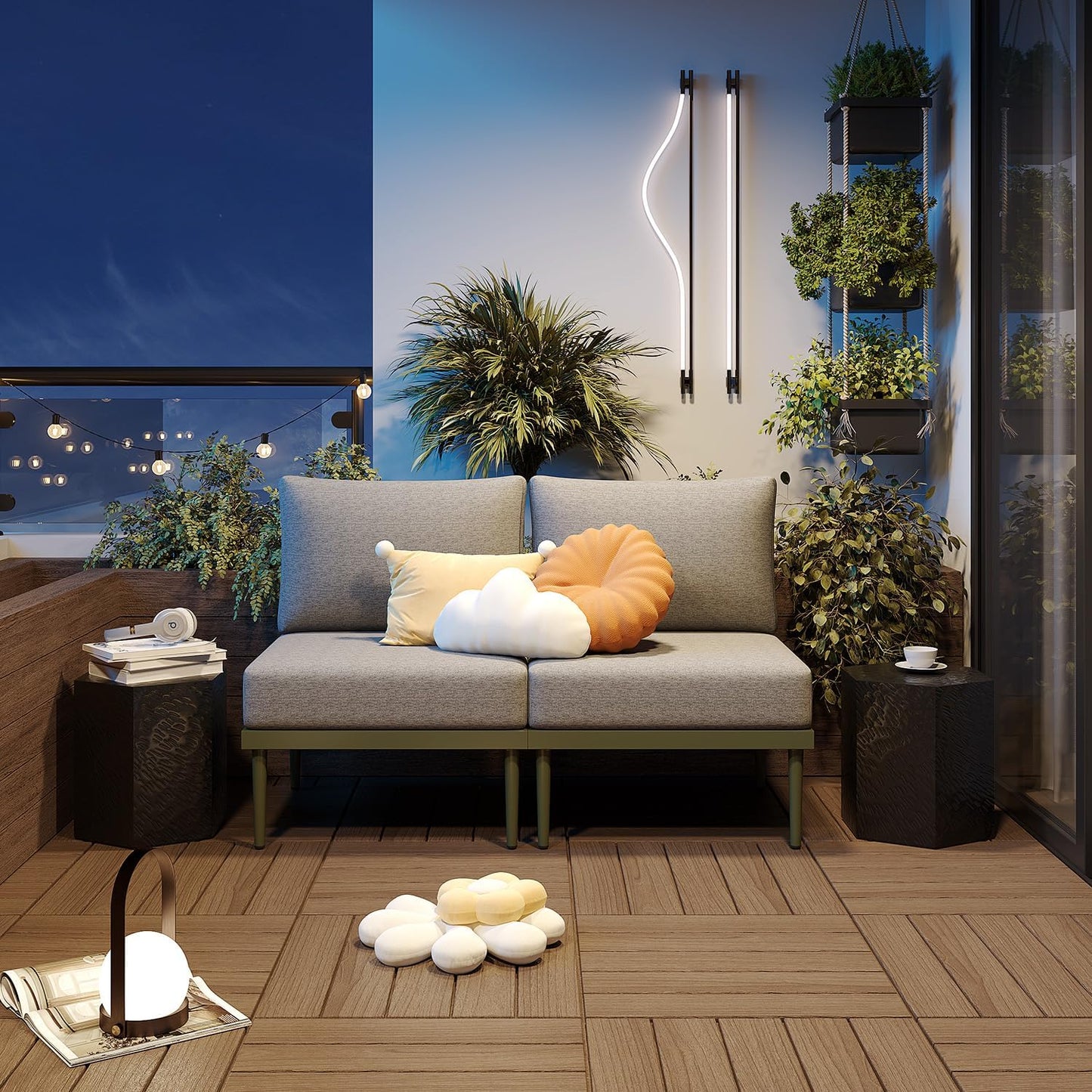 Sundale Outdoor 2 Pieces Metal Patio Furniture Set, Outdoor Sectional Sofa w/6 Inch Olefin Cushion, Modern Outdoor Conversation Sets