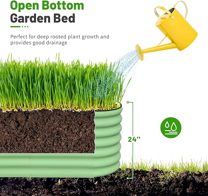 SnugNiture 8x2x2ft Raised Garden Bed Kit, 24" Tall Outdoor Metal Raised Planter Box for Planting Plants Vegetables Flowers Fruits, Green
