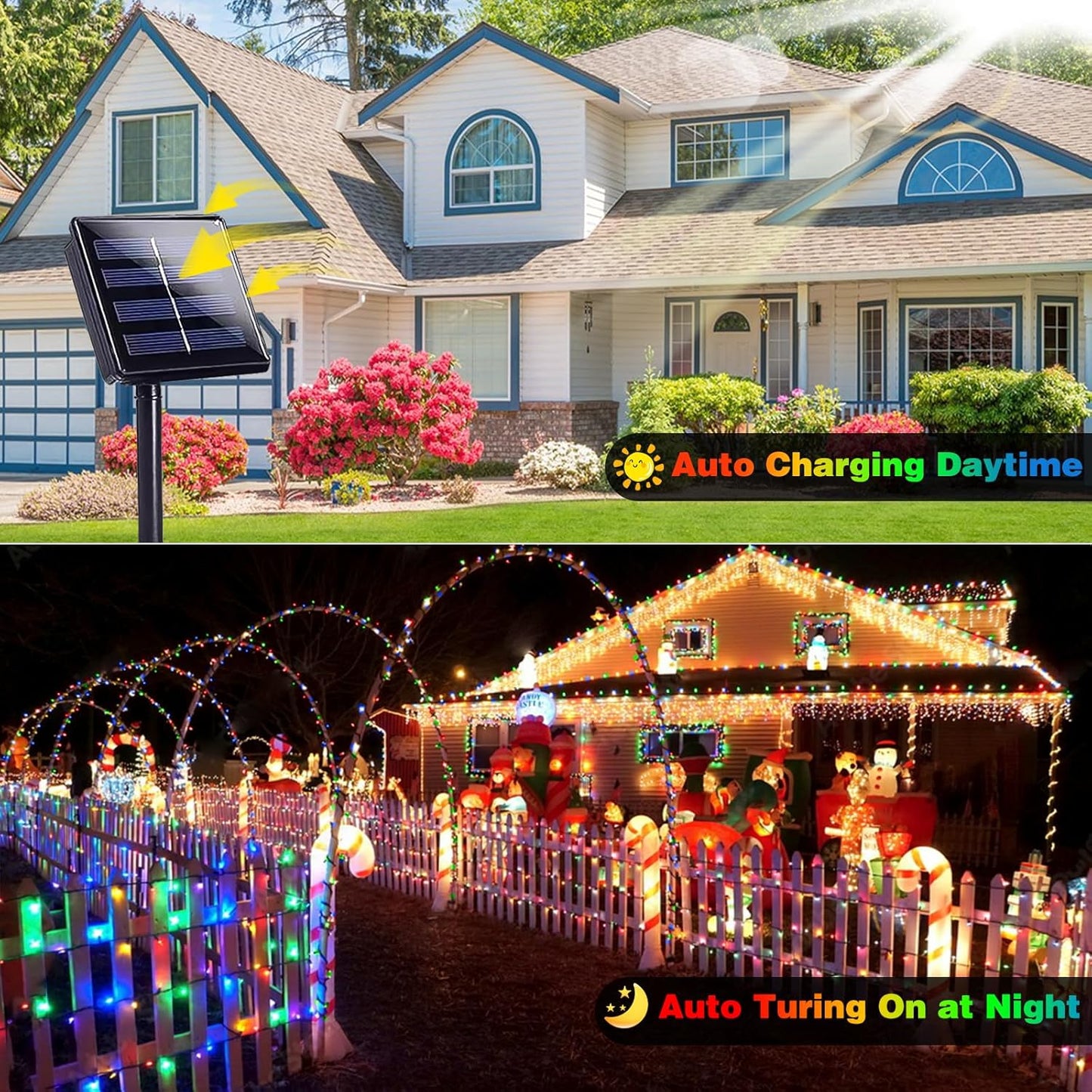 Solar Christmas Lights, Super Bright 270FT 480 LED Solar Lights String with 8 Lighting Modes, Outdoor Waterproof Green Wire Solar Mini Twinkle Light for Xmas Garden Decorations (Multi-Colored)
