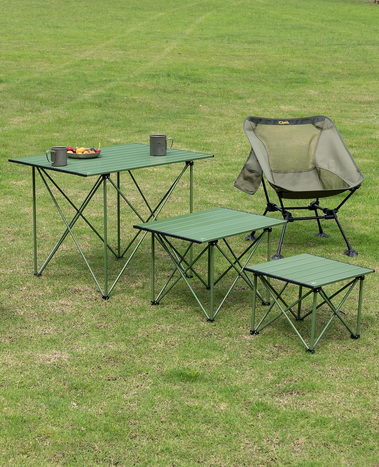 iClimb Ultralight Compact Camping Folding Table with Carry Bag (Reinforced Green - S)