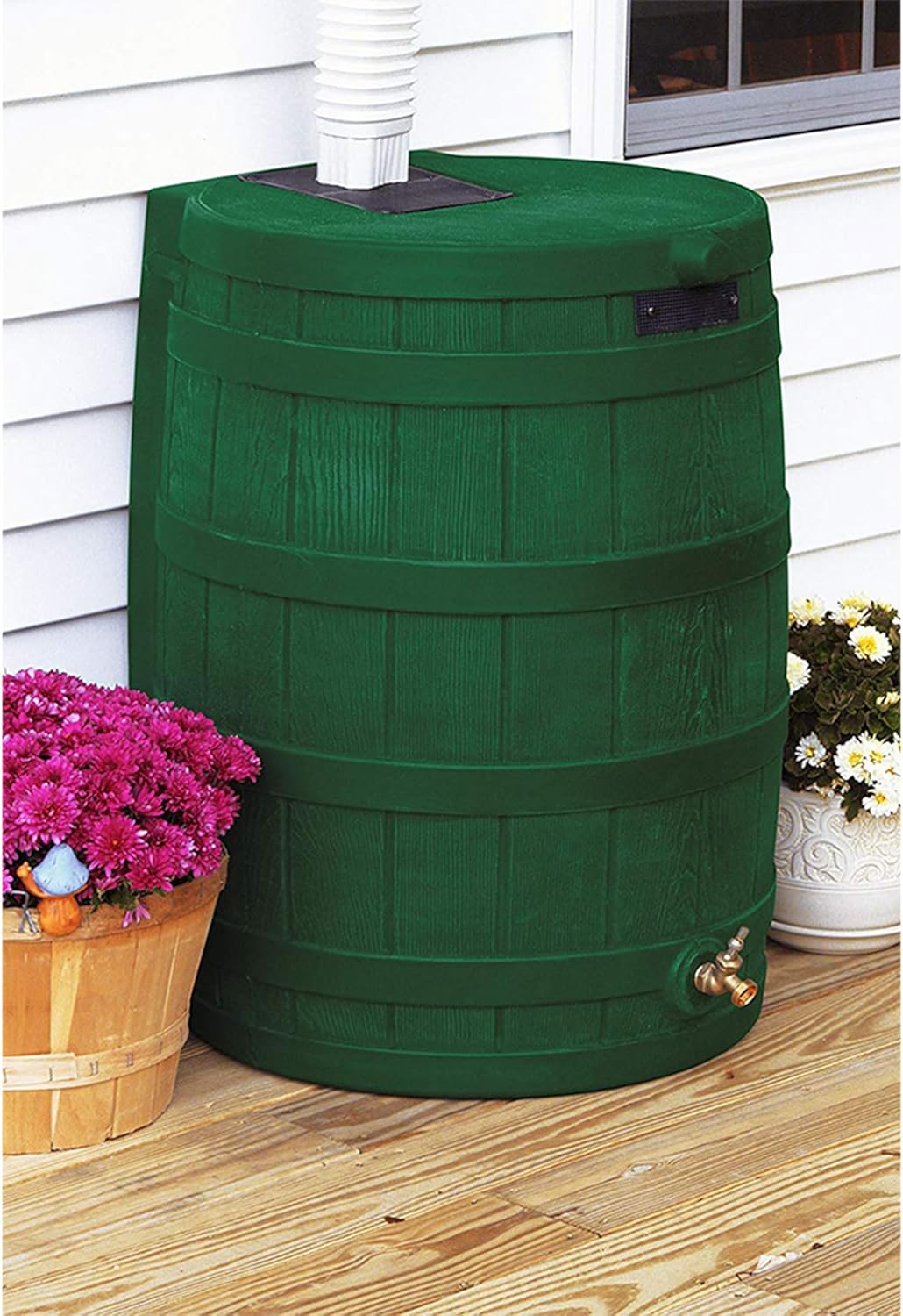 Good Ideas Rain Wizard Water Storage Premium Quality Collection Barrel with Brass Spigot, Safety Screen, and 50 Gallon Capacity, Green (4 Pack)