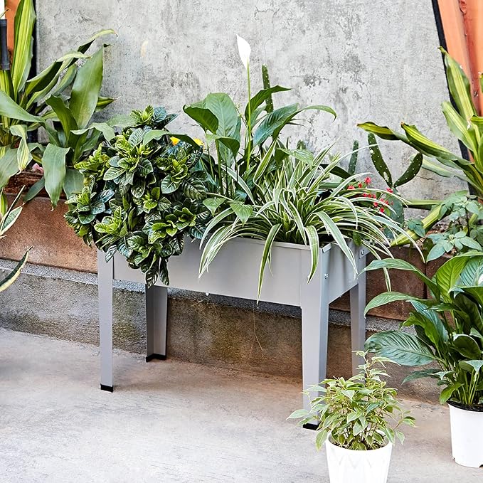 Metal Raised Garden Bed,Raised Planter Box with Legs,Herbs and Vegetables Planter Suitable for Outdoor Patio Deck and Porch (Mini Gray)