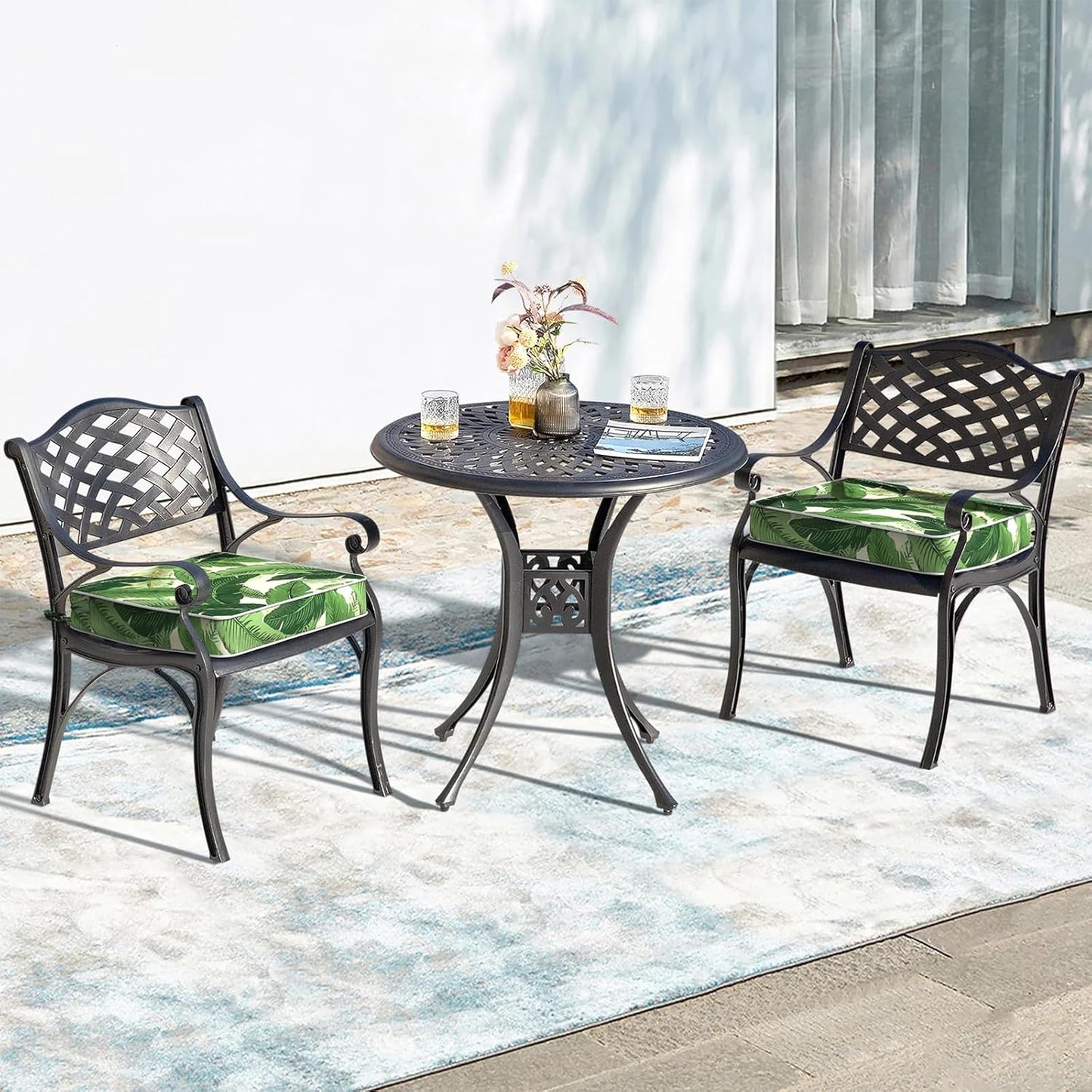 LVTXIII Patio Chair Cushions 22"x22"x3", Water-Repellent Outdoor Seat Cushions for Patio Furniture, Square Chair Pads with Ties for Home Garden Decoration, Set of 2, Swaying Palms Green