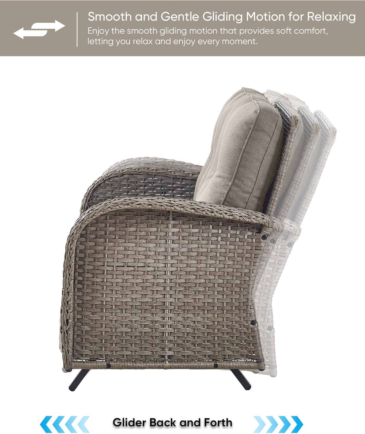 HUMMUH 2-Person Outdoor Glider Bench-All-Weather Wicker Patio Double Swing Rocking Chair Patio Loveseat for Deck Lawn Porch Balcony Poolside-Grey/Grey