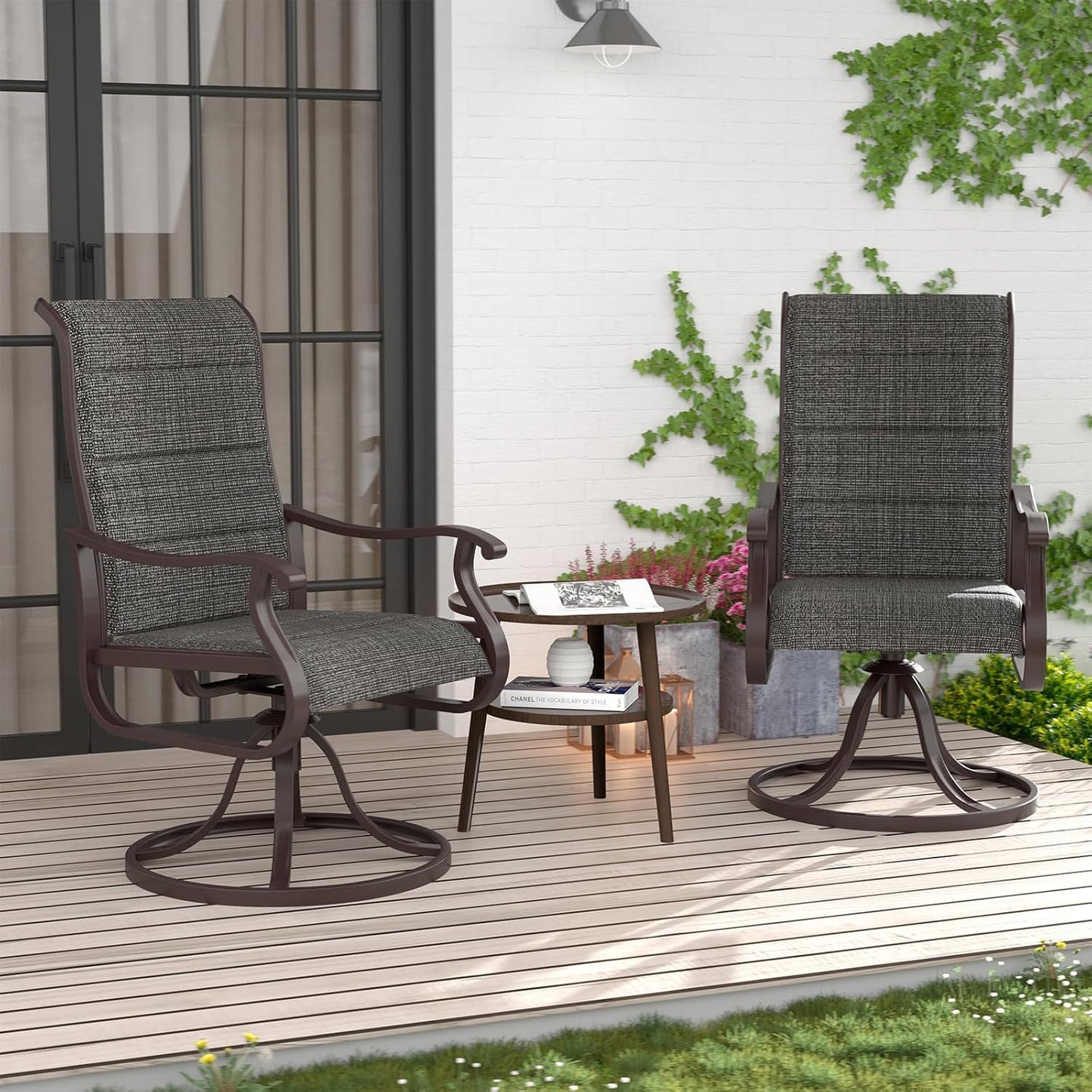 Amopatio Padded Patio Swivel Chairs Set of 2, Outdoor Dining Chairs with Ultra Soft Textilene High Back Seat & Metal Rocker Frame, for Backyard Deck Lawn (Dark Grey)