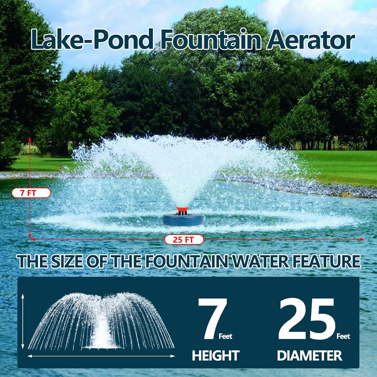 Pond Fountain Aerator Pump, 1HP 110V 15,000 GPM Pond Fountain, pond aerator, 15 Amp/100-foot Power Cord, Timer Controller, Suitable for Pond and Lake Aerator Pumps