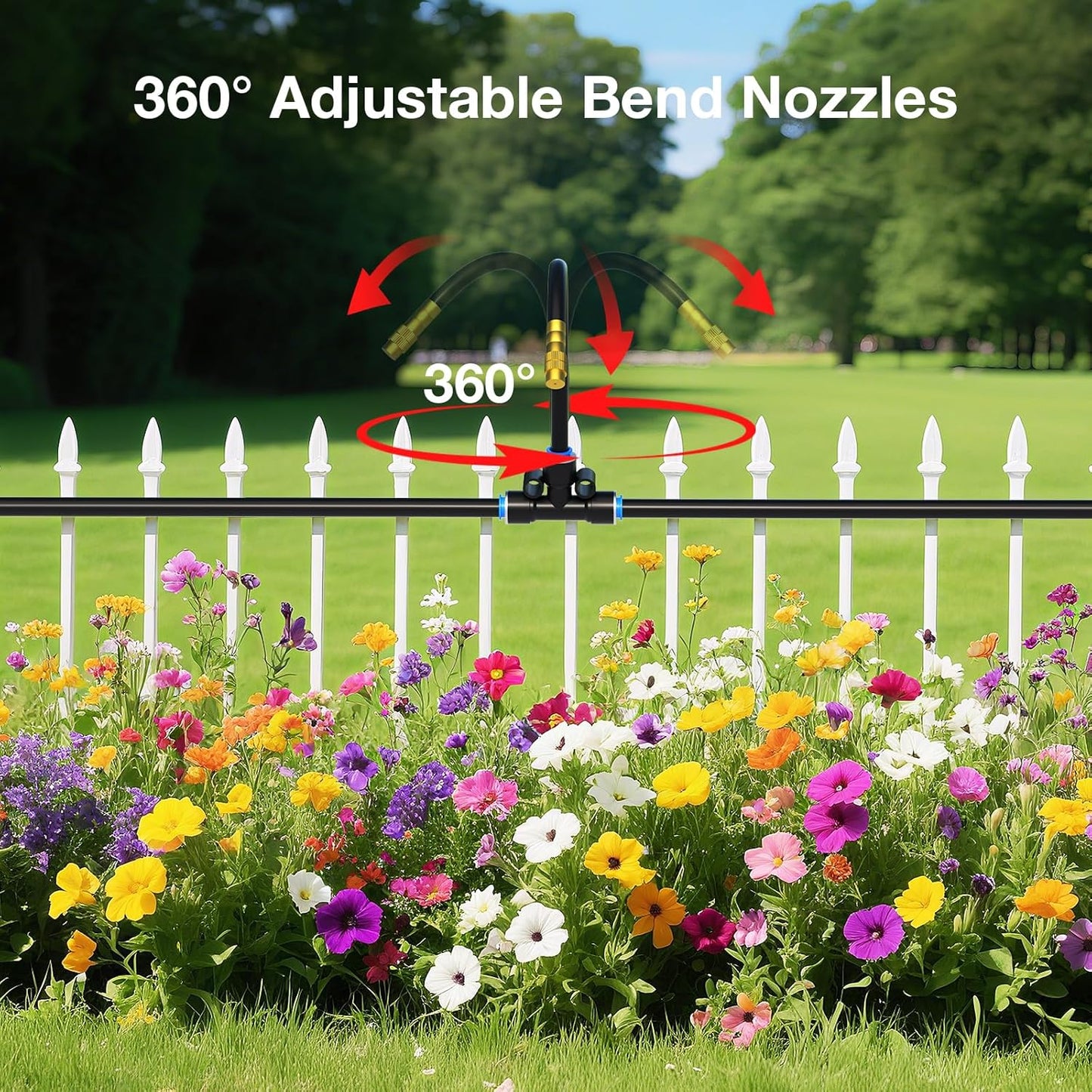 Mixc 200Ft 1/4" Drip Irrigation System,2025-Upgrade Garden Irrigation Kit with 32pcs Adjustable Copper Nozzles,Automatic Atomizing Watering System for Outdoor Plants,Raised Bed,Yard,Potted Plant,Lawn