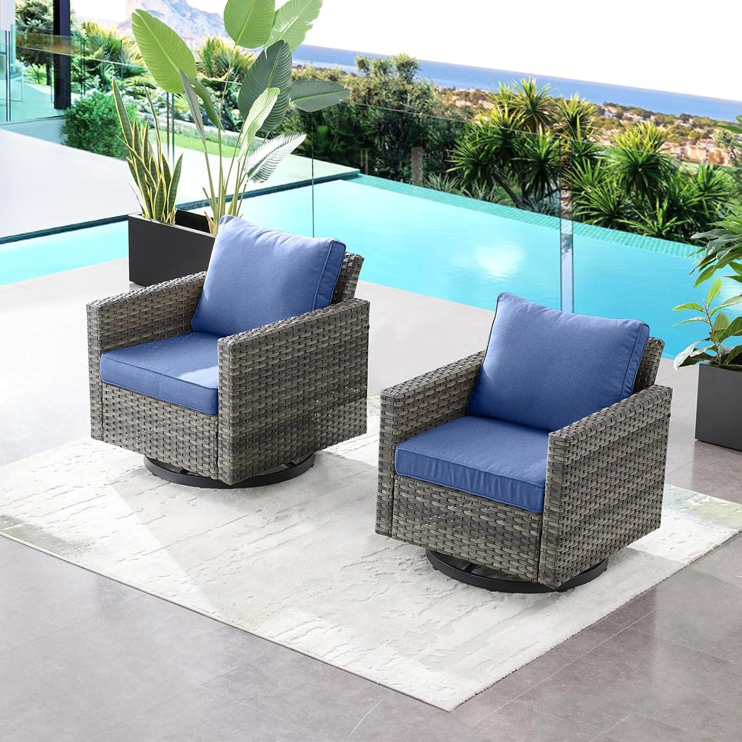 HUMMUH 5 Piece Patio Furniture Set,Wicker Swivel Rocker Patio Chairs Set of 4 with 30'' Fire Pit Table Outdoor Furniture Set for Porch,Garden,Backyard