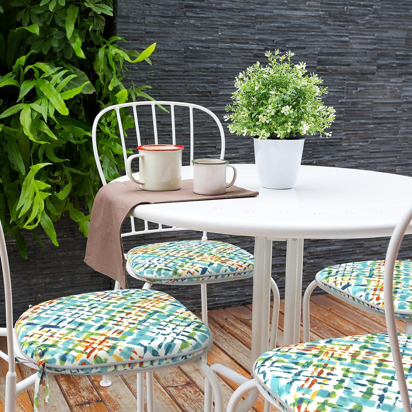 Indoor/Outdoor Chair Cushions 16x17 Inch, Patio Chair Cushions with Ties, All Weather Seat Cushions for Patio Furniture Home Garden Chair Use, Set of 2,Acapa Opal Geometric