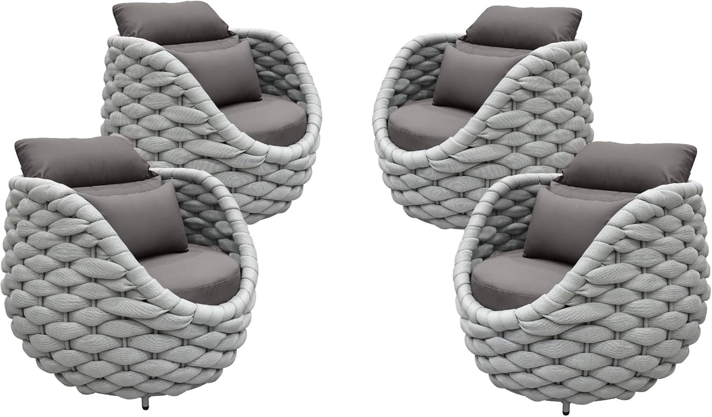 TWT 4 Pieces Patio Sofas All-Weather Teslin Rope Balcony Furniture with Dark Grey Cushions & Pillows, Patio Couch Outdoor Patio Furniture Set for Indoor, Balcony, Backyard, Deck, Poolside