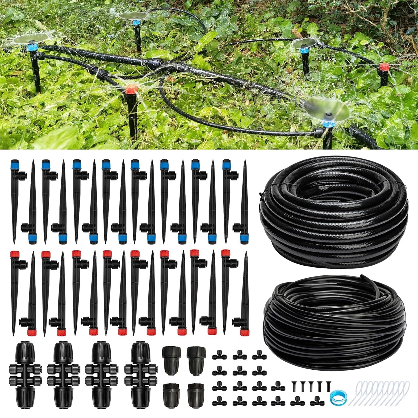 Quick-Connect 200FT Drip Irrigation System Kit, Automatic Garden Plant Watering System for Greenhouse, Yard, Lawn, with 1/2 inch 1/4 inch Irrigation Tubing Hose and Accessories