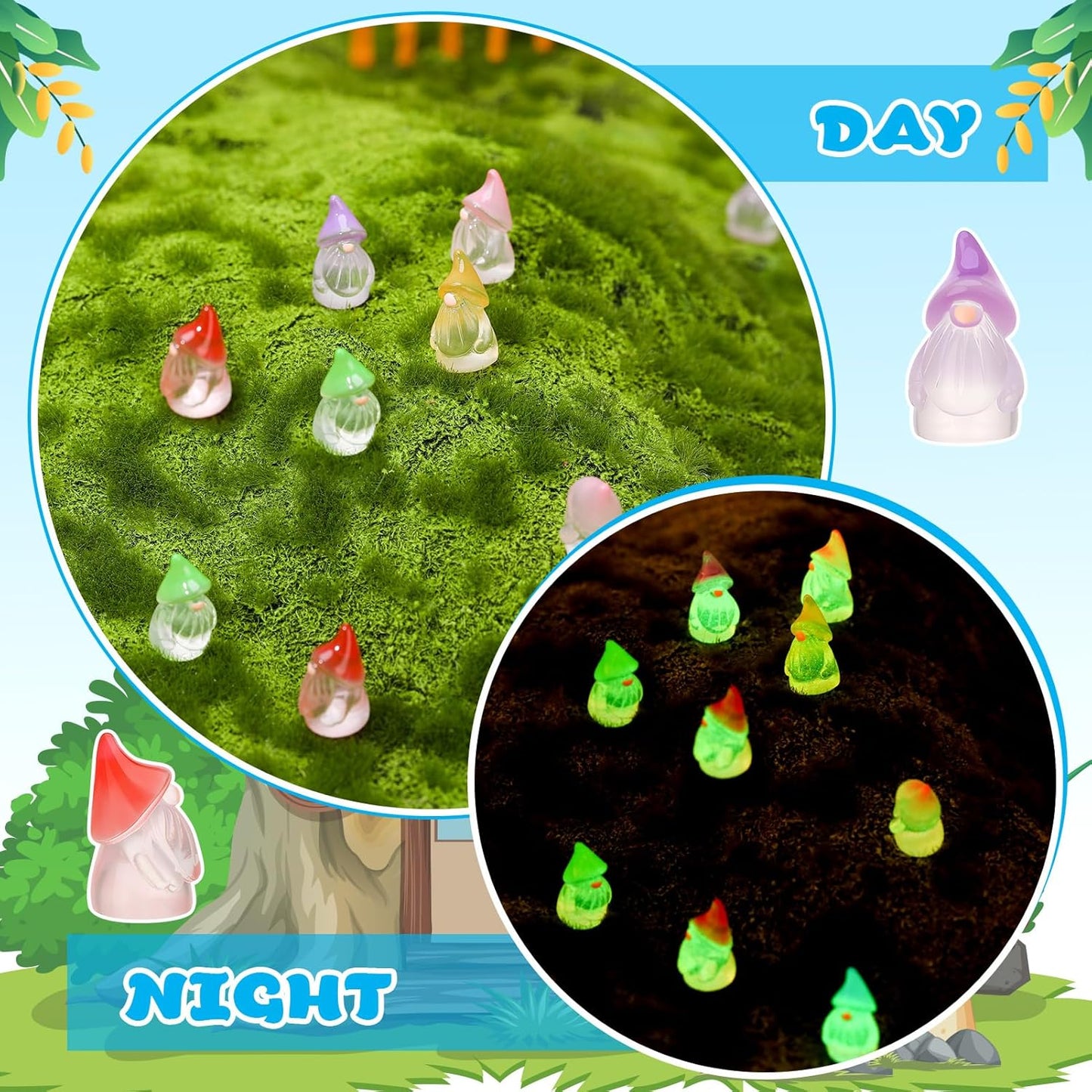30 Pcs Luminous Mini Resin Gnomes, Tiny Gnomes Fairy Garden Statues Glow in The Dark Miniature Gnome Figurines Decor for Landscape, Outdoor, Patio, Yard, Lawn (6 Colors)