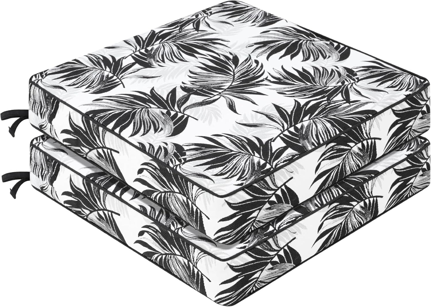 Favoyard Outdoor Chair Cushion 19 x 19 x 3 In Waterproof Pattern Fade Resistant Cushions for Patio Furniture with Removable Cover Attach Straps 28D Foam Insert Cushions Pads for Seat Sofa Couch 2 Pack