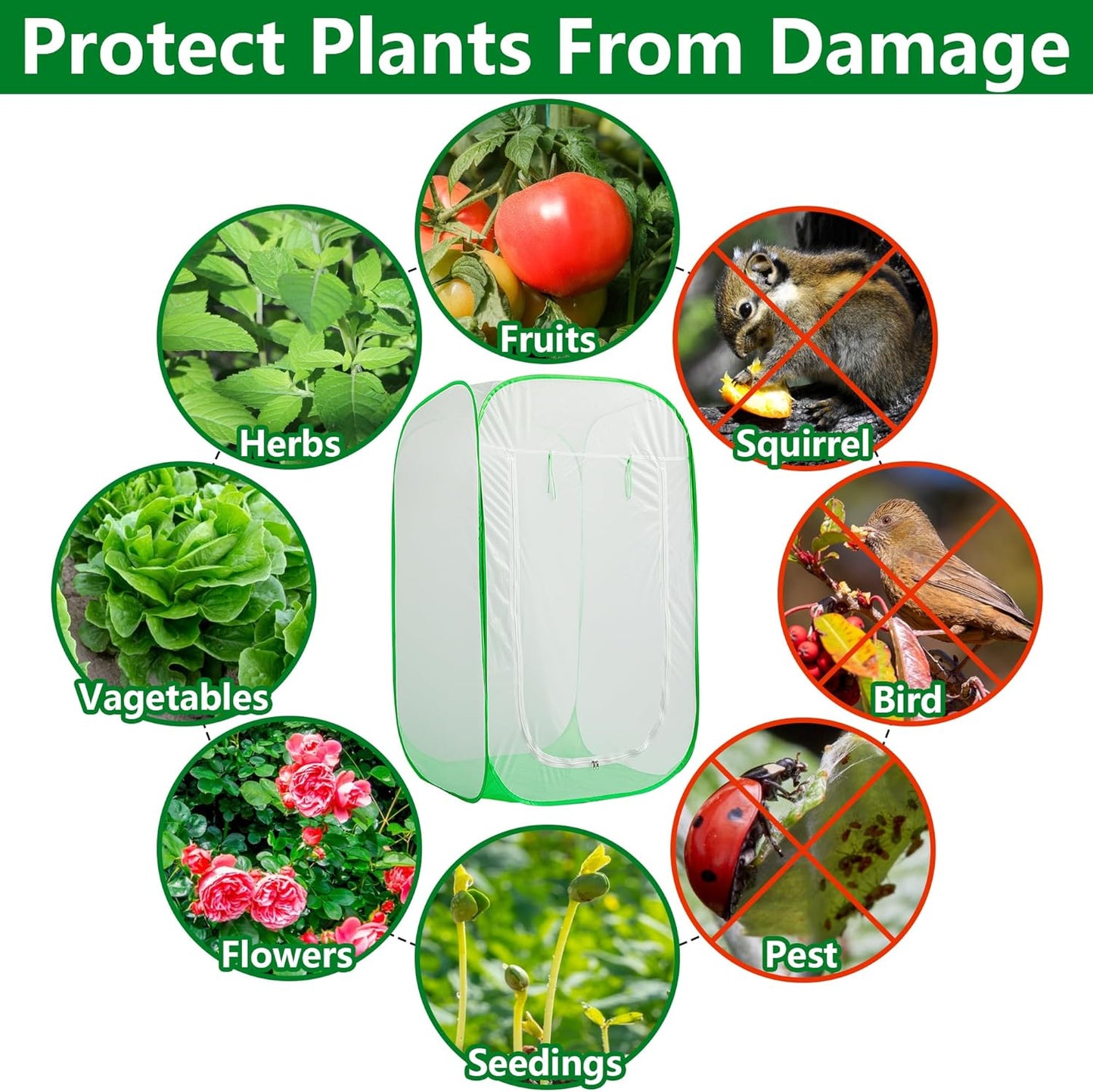 59" x 35" x 35" Pop Up Garden Mesh Plant Cover, Plant Protectors Mesh Plant Enclosure, Garden Net Cage Pest Protection Guard Tent with Storage Bag for Protect Plant Vegetable Fruit from Birds Insects