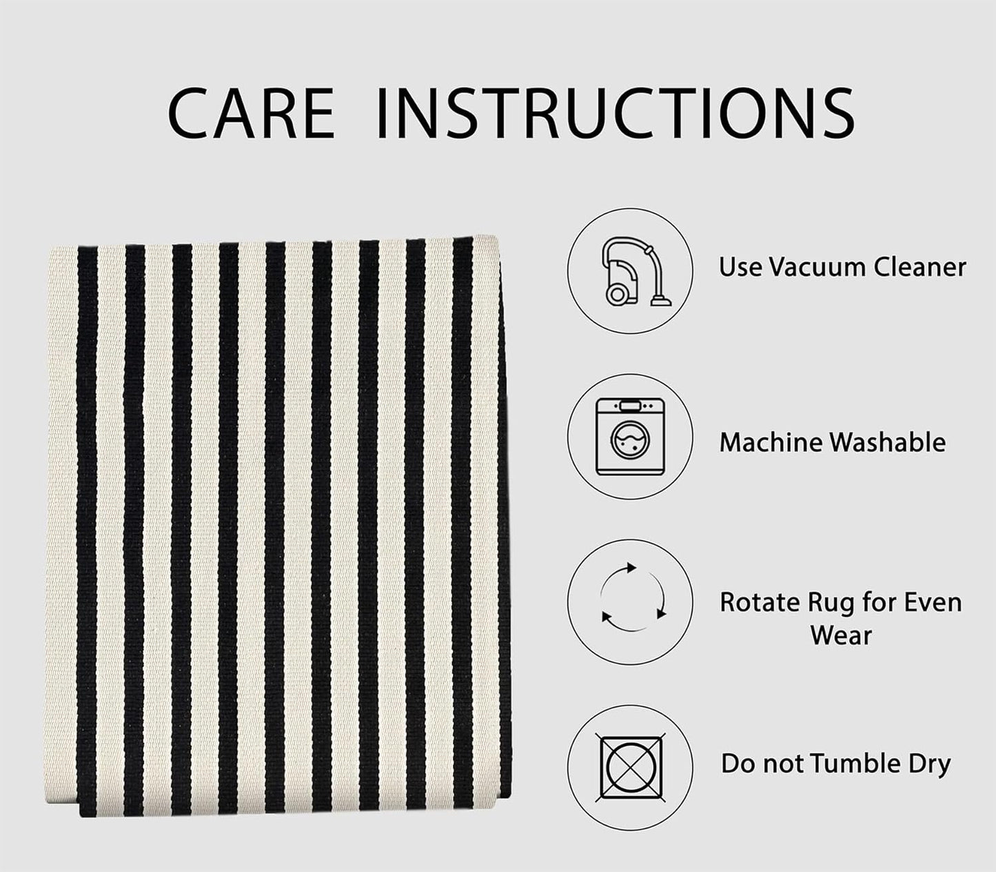 IOHOUZE Black Beige Striped Rug -8'x10' Indoor Outdoor Rug, Washable Area Rug for Living Room, Large Patio Rug, Cotton Striped Rugs for Patio Living Room Bedroom