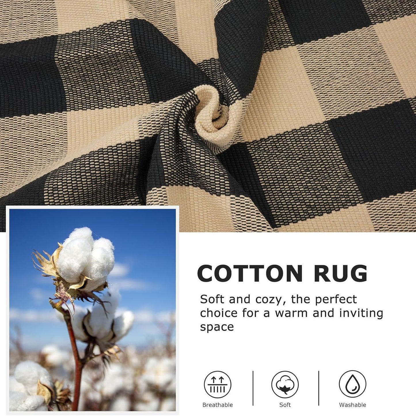 IOHOUZE Buffalo Plaid Rug 5x7 Ft Indoor Outdoor Rug, Washable Rugs for Living Room, Spring Summer Welcome Mats Outdoor, Cotton Area Rug for Farmhouse/Entryway/Home Entrance,Tan Black