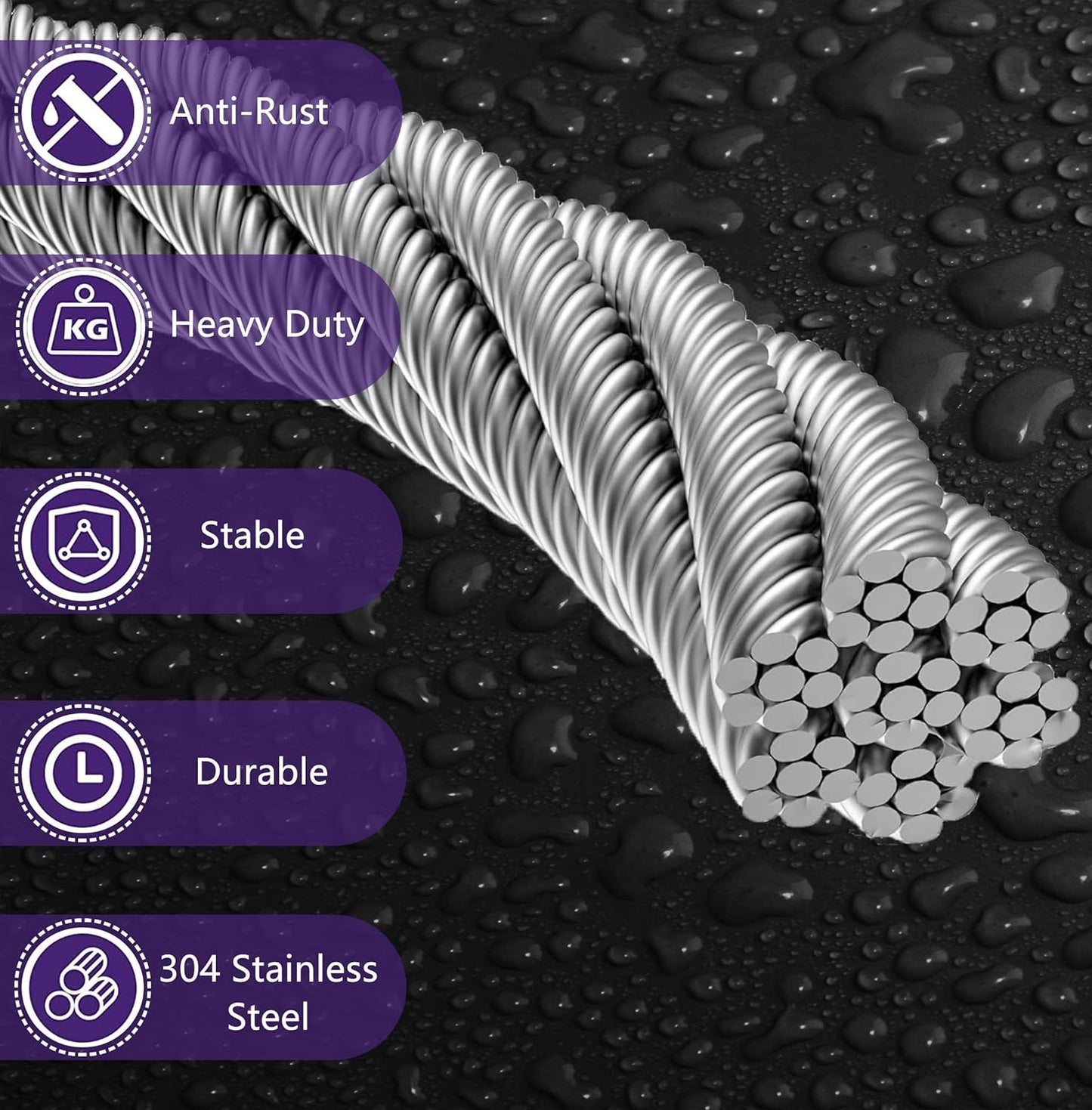 1/8 Inch Stainless Steel Cable 100FT - 7x7 Strand Aircraft Wire Rope with Loop Sleeve & Thimble - Heavy Duty for Deck Railing, String Light Hanging, Garden, Marine, DIY Projects