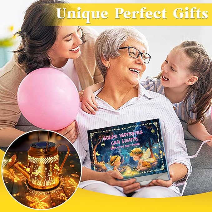 Solar Lights Outdoor Garden Decor, Dragonfly Hanging Watering Can Landscape Lights Waterproof Yard Decorations for Outside Porch Patio Backyard, Gardening Gift for Mom Grandma Women Birthday