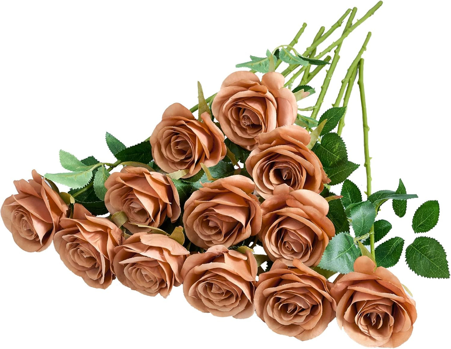 12pcs Rose Artificial Flowers Fake Roses Dusty Orange Silk Roses Orange Silk Flowers Rose with Long Stems for Wedding Home Party Centerpieces Decorations