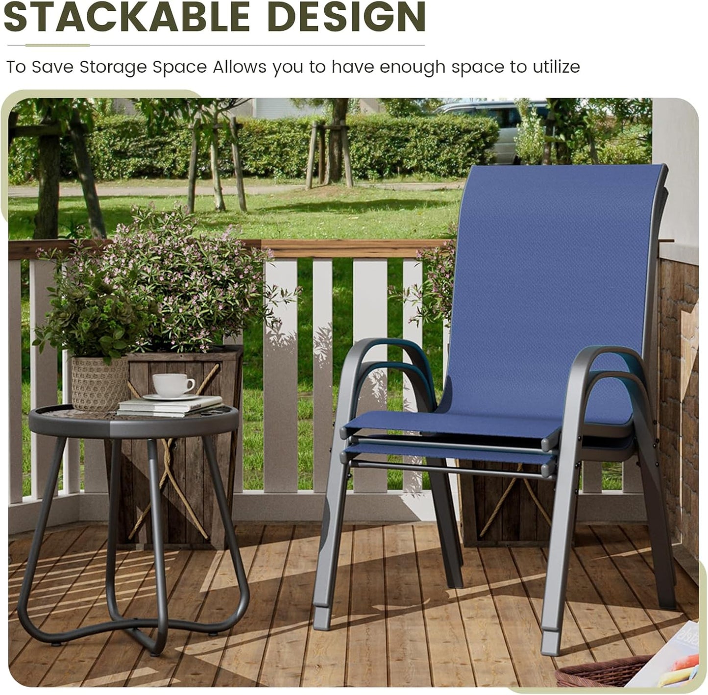 UDPATIO Patio Chairs Set of 4, Stackable Outdoor Dining Chairs with High Back, Breathable Textilene Fabric Outdoor Chair All Weather, 350LBS Capacity for Garden, Backyard (Blue)