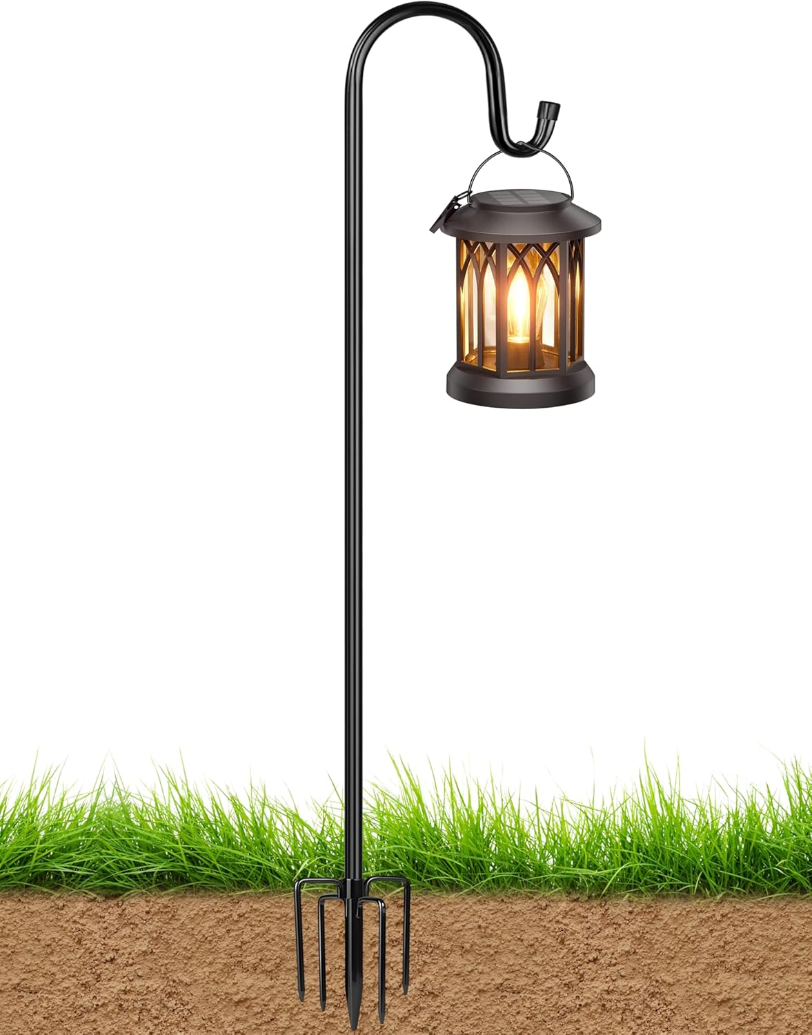 XDW-GIFTS Bird Feeder Pole for Outdoor, 45 Inch Shepherds Hooks Heavy Duty Garden Pole for Hanging Plant Basket, Solar Light Lanterns, Garden Plant Hanger Stands with 5 Base Prongs