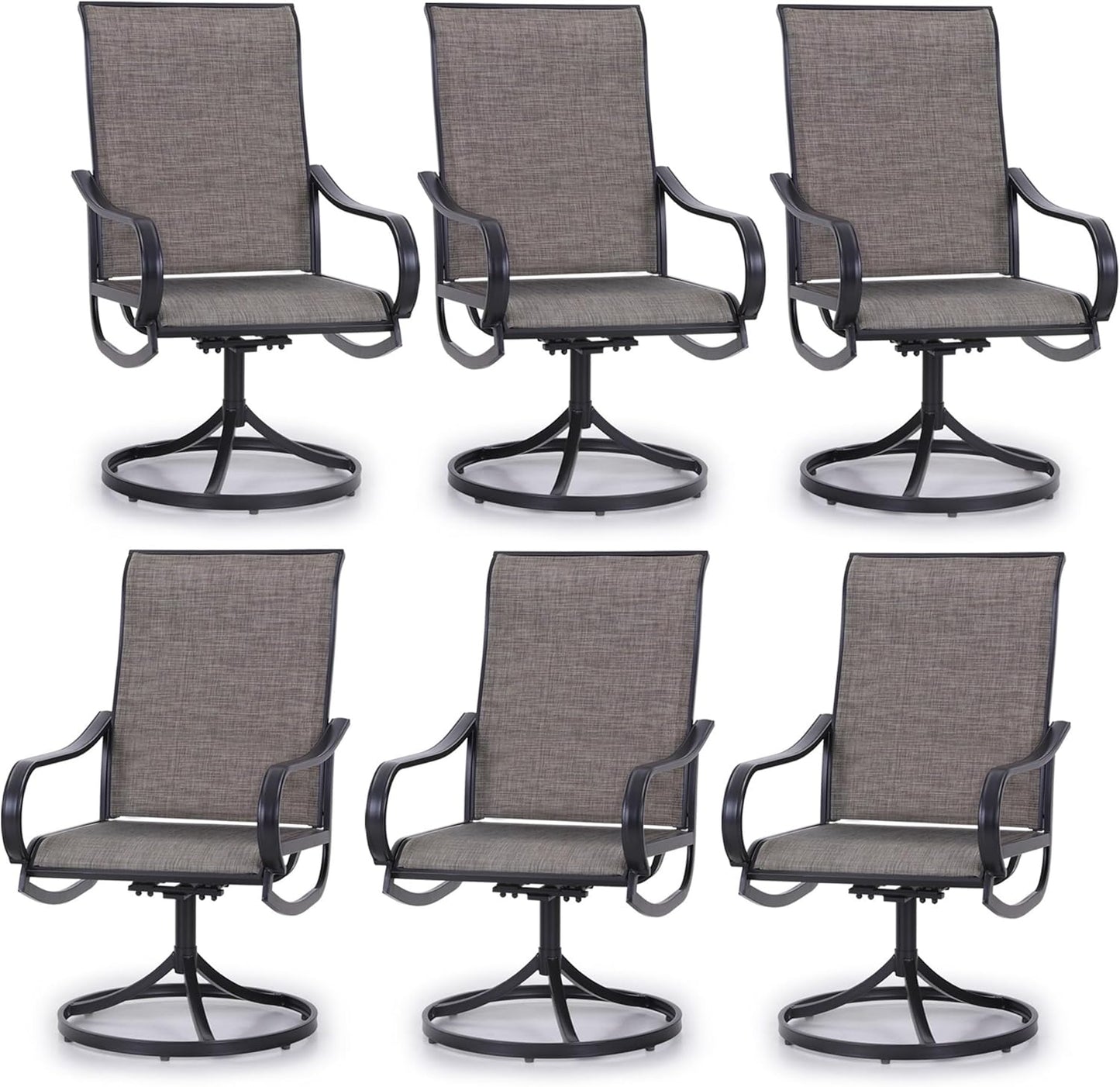 PHI VILLA Patio Swivel Dining Chairs Set of 6 Outdoor Metal Chair with Textilene Mesh Fabric, Patio Gentle Rocker Chair, Black Frame for Deck Garden
