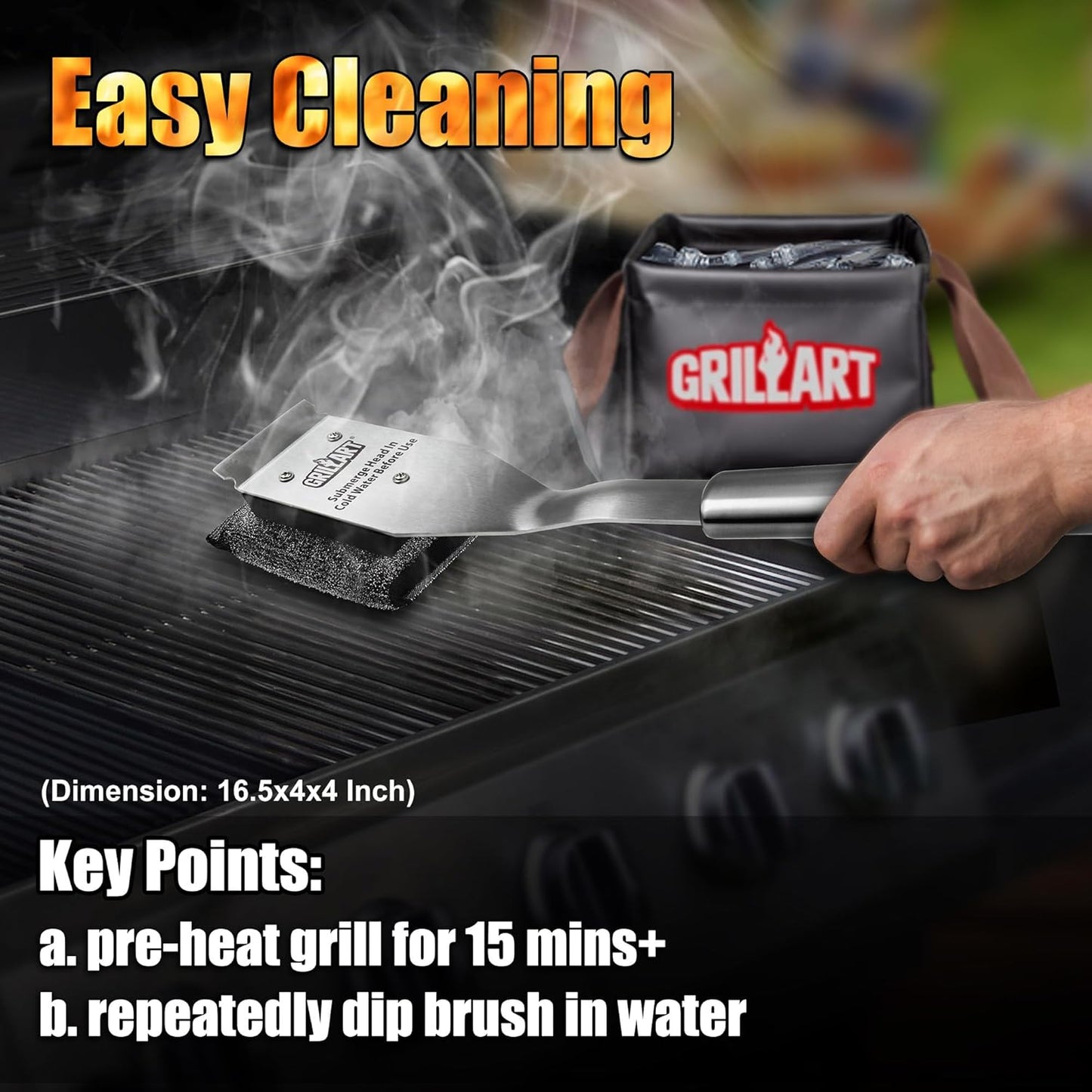 GRILLART Grill Brush Bristle Free, Safe Grill Brush for Outdoor Grill, SteamWizards BBQ Grill Cleaning Brush Kit, Replaceable Head Grill Scraper Tool, Grill Cleaner BBQ Accessories, Gifts for Men/Dad