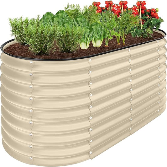 Best Choice Products 4x2x2ft Outdoor Metal Raised Garden Bed, Oval Deep Root Planter Box for Vegetables, Flowers, Herbs, and Succulents w/ 101 Gallon Capacity, Rubber Edge Guard - Beige