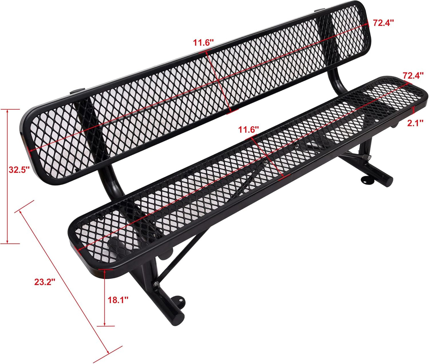 4/6/8 Feet Park Bench for Outside Heavy Duty Metal, Garden Benches Outdoor Bench with Backrest & Portable Frame, for Shopping Malls Stores Parks Patios Decks, Black