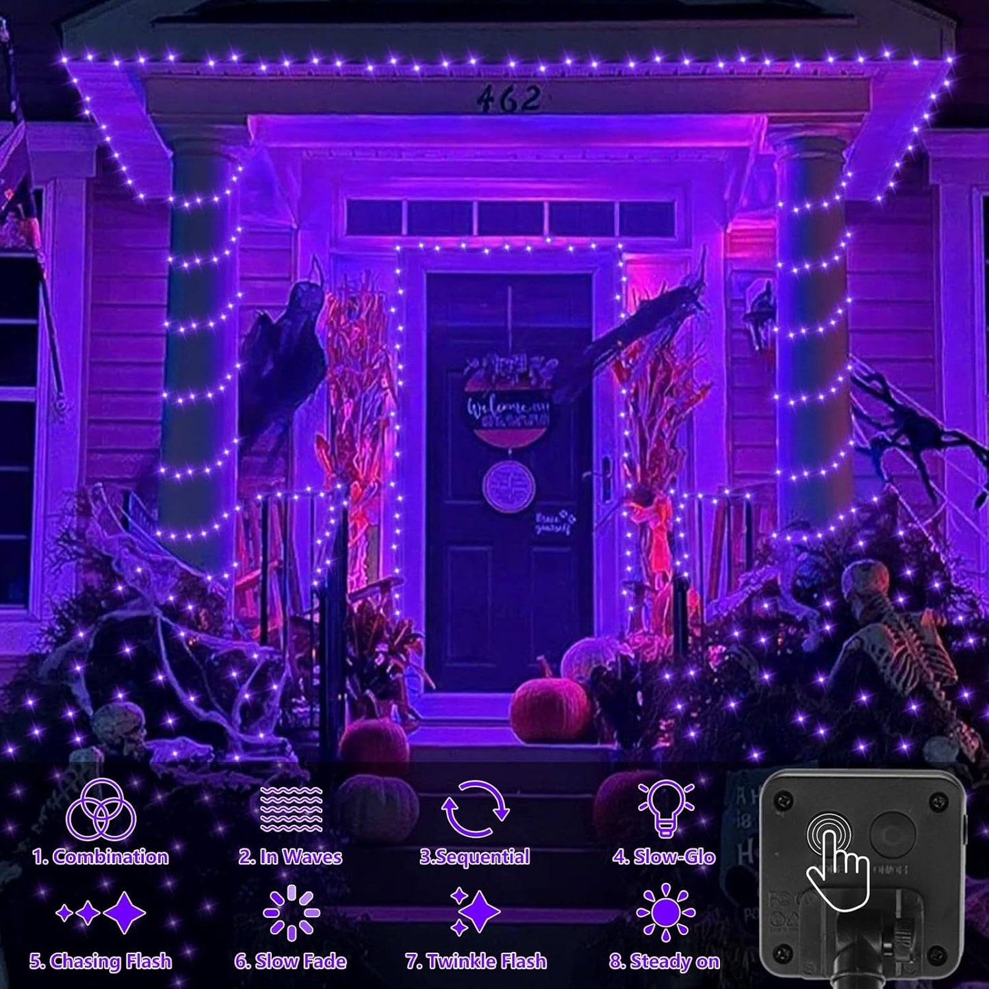 QITONG 2 Pack Purple Solar Fairy Lights Outdoor Waterproof, Each 66ft 200 LED Solar String Lights, 8 Modes Silver Wire Solar Twinkle Mini Lights