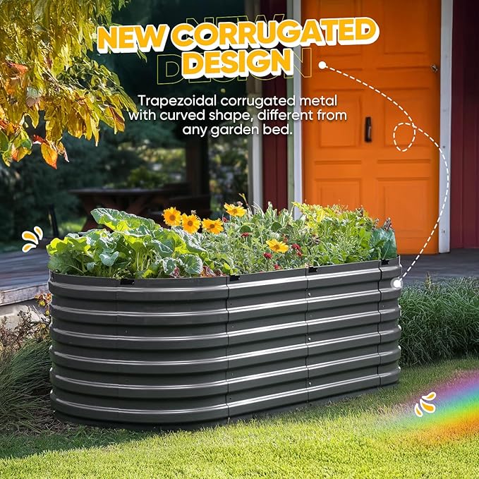 KING BIRD Raised Garden Bed Kit 2025 Upgraded Quick-Setup Galvanized Planter Garden Box Outdoor for Gardening, Vegetables, Flowers, 74x36x23 in, Dark Grey