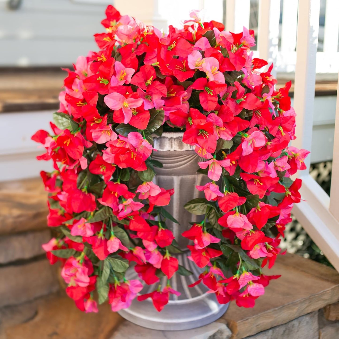 Bougainvillea Artificial Hanging Flowers Plants for Outdoors Decoration, 2pcs Fake Flowers Silk Bougainvillea Vines Realistic UV Resistant Faux Flowers for Outdoor Planters Porch Patio, Mix