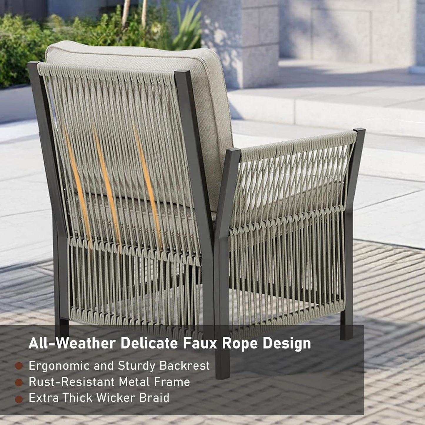 Patio Furniture Wicker Rope Outdoor Conversation Set, 9-Piece All Weather Patio Furniture Rattan Swivel Rocking Chairs w/Ottomans, Side Table for Backyard, Balcony, Deck, Beige