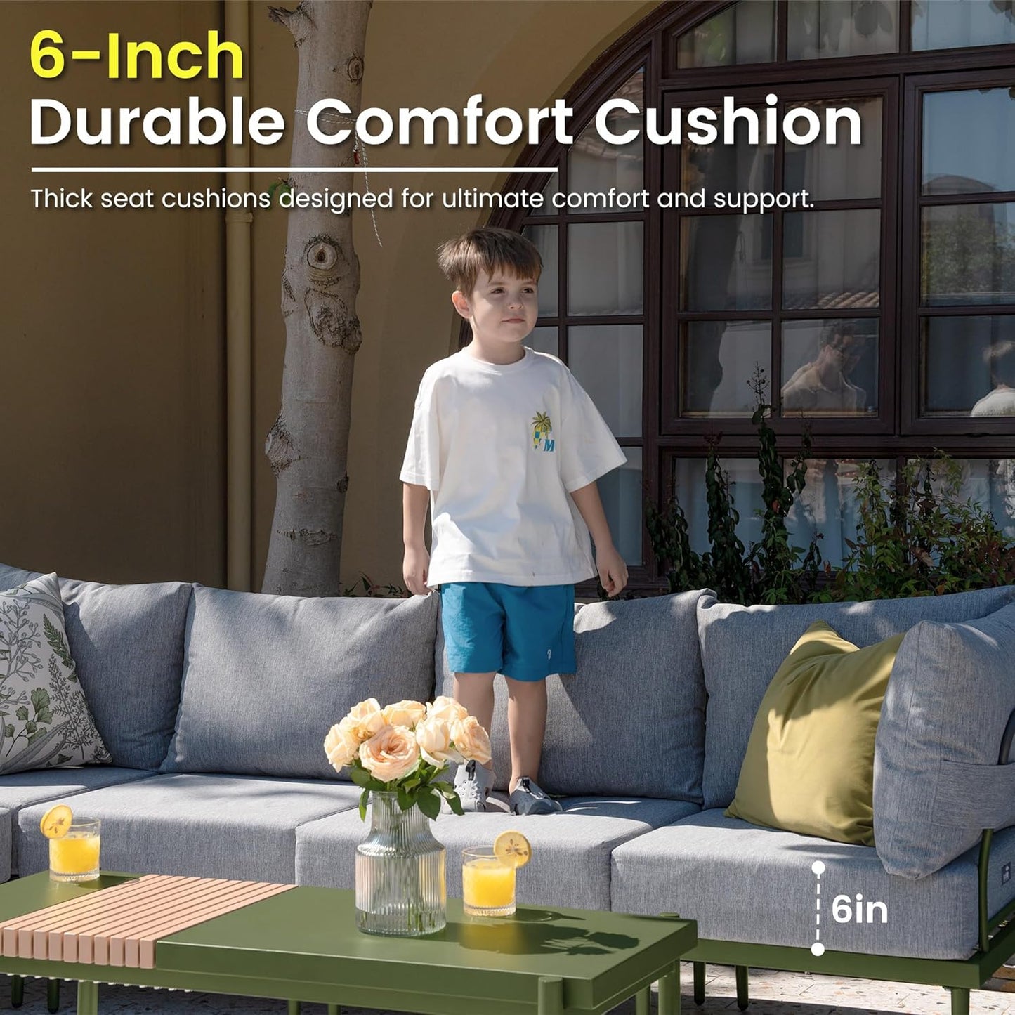 Sundale Outdoor 2 Pieces Metal Patio Furniture Set, Outdoor Sectional Sofa w/6 Inch Olefin Cushion, Modern Outdoor Conversation Sets