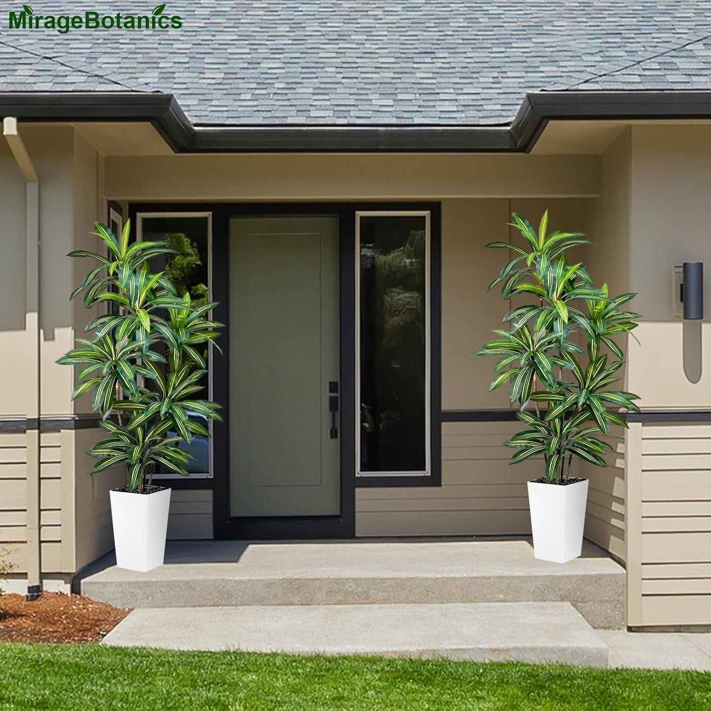 Artificial Dracaena Tree 5FT Tall Fake Plant with White Pot - Realistic Faux Dragon Tree with Tall Planter - Indoor Floor Plant for Home, Office,Mall, Living Room, Bedroom Decor (White - Planter, 5ft)