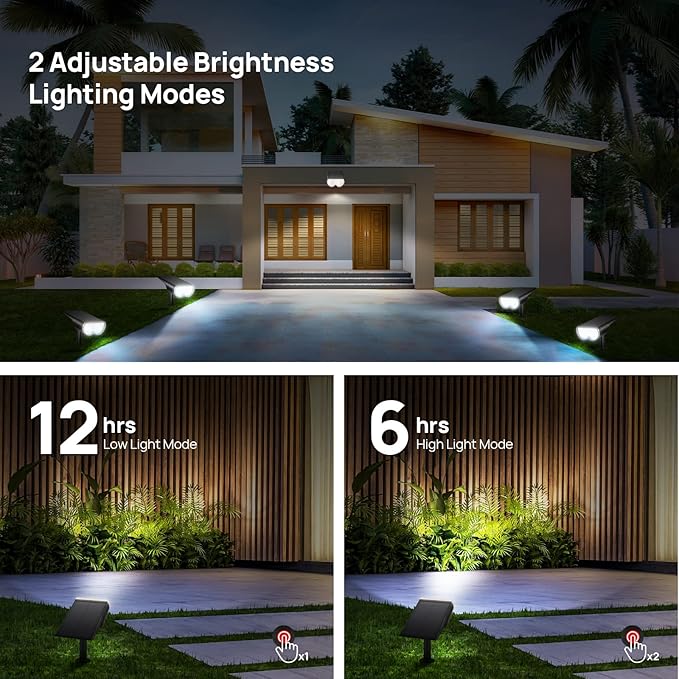 Consciot 16 LEDs IP67 Waterproof Outdoor Solar Spot Lights, Auto On/Off Adjustable for Garden Yard Pathway, 2-in-1 Wall Lights (Cool White, 2 Pack)