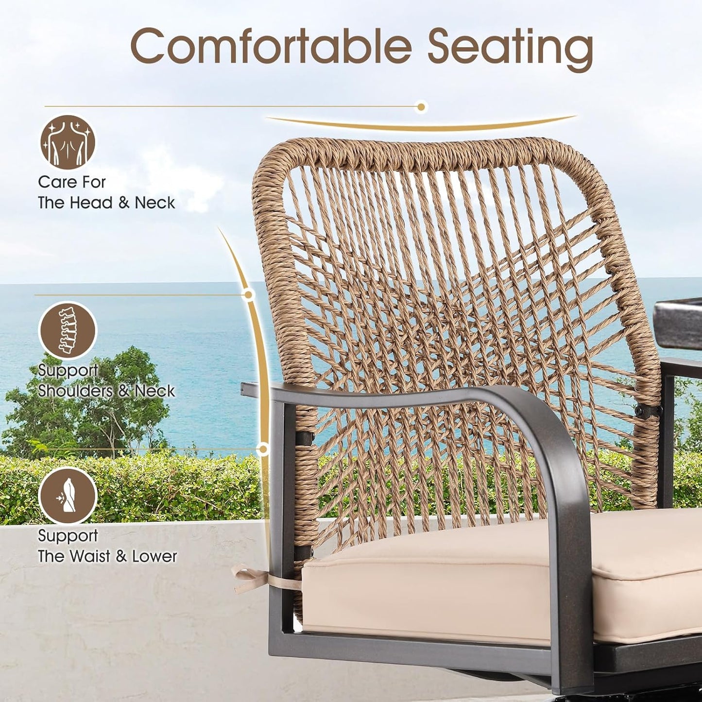 Outdoor Bar Stools Set of 4, Patio Swivel Counter Height Rattan Bar Stools, Patio Wicker Bar Swivel Chairs with Cushion, Outdoor Pool Bar Chairs for Backyard Garden Balcony w /360 Rotation