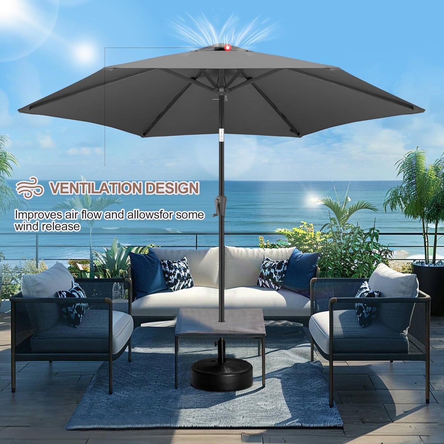 FLAME&SHADE 10ft Patio Umbrella - Outdoor Umbrella with 6 Sturdy Ribs, Push Button Tilt and Crank, UV Protection Table Market Umbrella for Pool, Porch，Garden, Deck, Backyard (Anthracite)