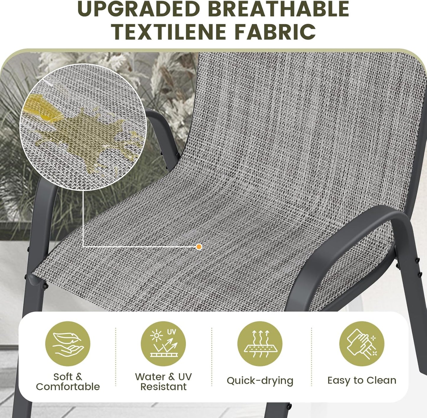 UDPATIO Patio Chairs Set of 6, Stackable Outdoor Dining Chairs with High Back, Breathable Textilene Fabric Outdoor Chair All Weather, 350LBS Capacity for Garden, Backyard (Light Grey)