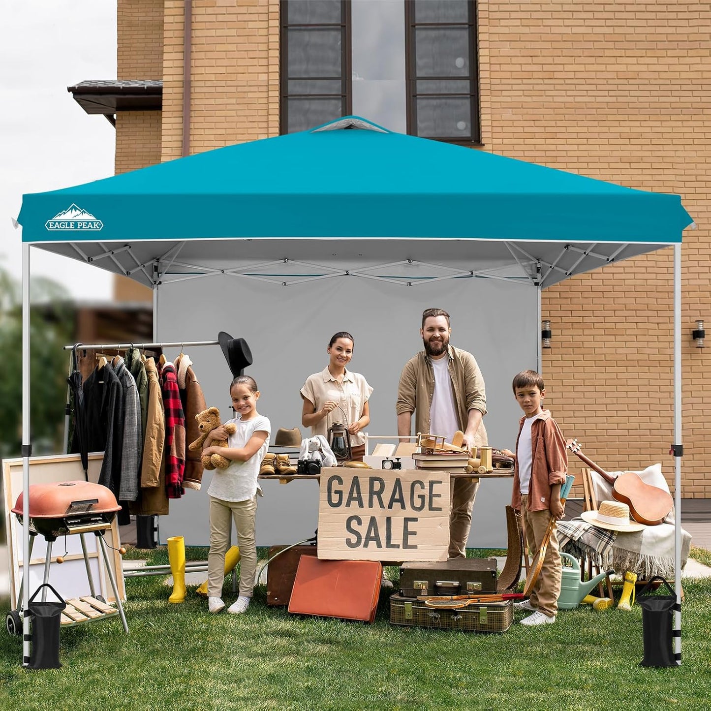 EAGLE PEAK Pop Up Canopy Tent with 1 Sidewall, Easy Setup Event Tent, Outdoor Sun Shade, Wheeled Carry Bag, Stakes and Guy Ropes, Instant Canopy 10x10, Turquoise