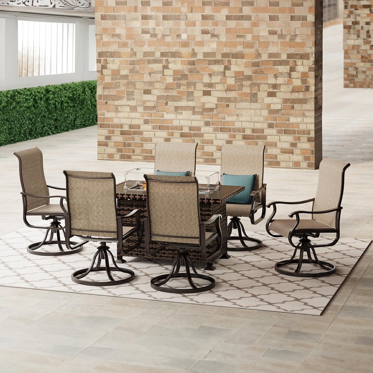 Amopatio Patio Swivel Chairs Set of 6, Outdoor Swivel Rocker Dining Chairs with All Weather Textilene High Back & Metal Frame, for Backyard Deck Lawn (Brown)