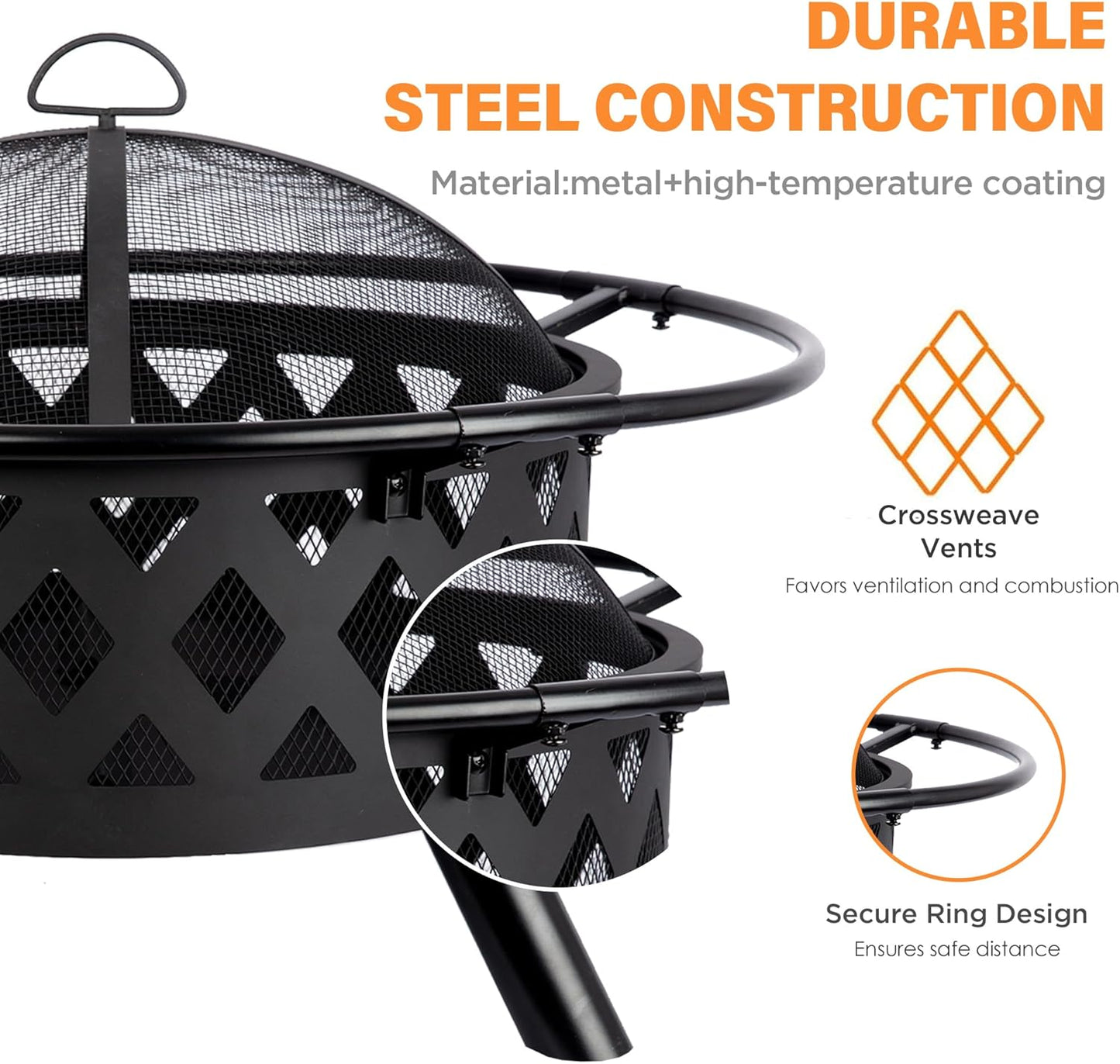 Red Mountain Valley 30'' Outdoor Wood Burning Fire Pit, 2-in-1 Large Round Fire Pit for Outside, Outdoor Fireplaces with Spark Screen, Fire Poker, Cover, Ideal for Patio, Backyard, Camping, Picnic