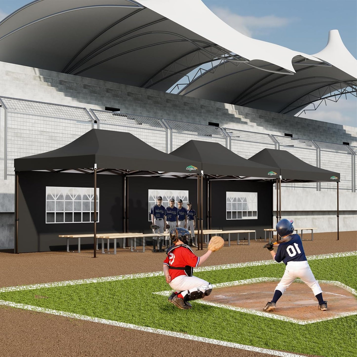 COBIZI 10x15 Pop Up Canopy Tent Heavy Duty with Sidewall, Commercial Outdoor Easy Pop Up Gazebo for Party Wedding All Weather Waterproof UV 50+ with Roller Bag(Leg Upgraded),Black