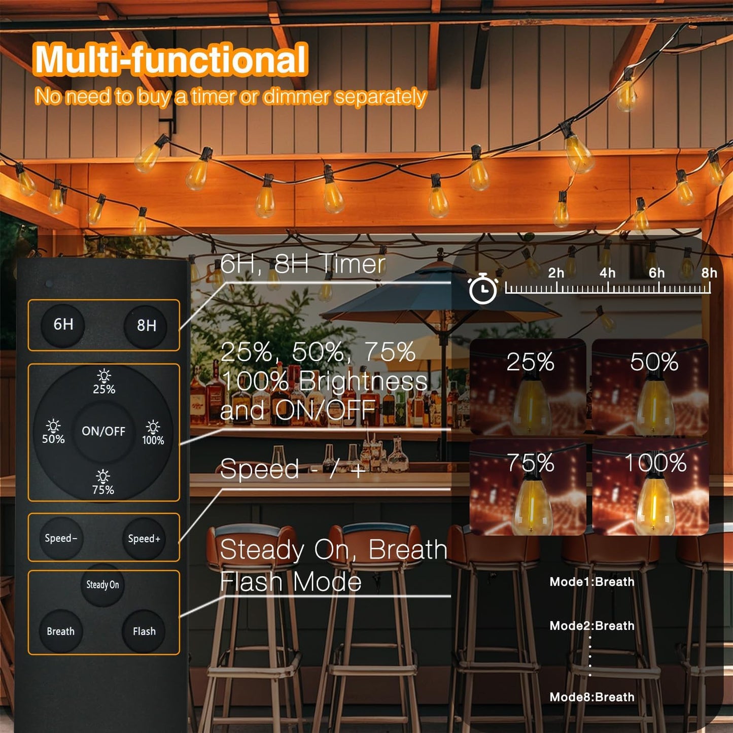 DAYBETTER 50ft Solar String Lights Outdoor Waterproof - 25 Bulbs 2700K Warm White with 3W Solar Panel 12+ Hours Runtime-Garden Patio Lights for Backyard Wedding Camping Homeowners