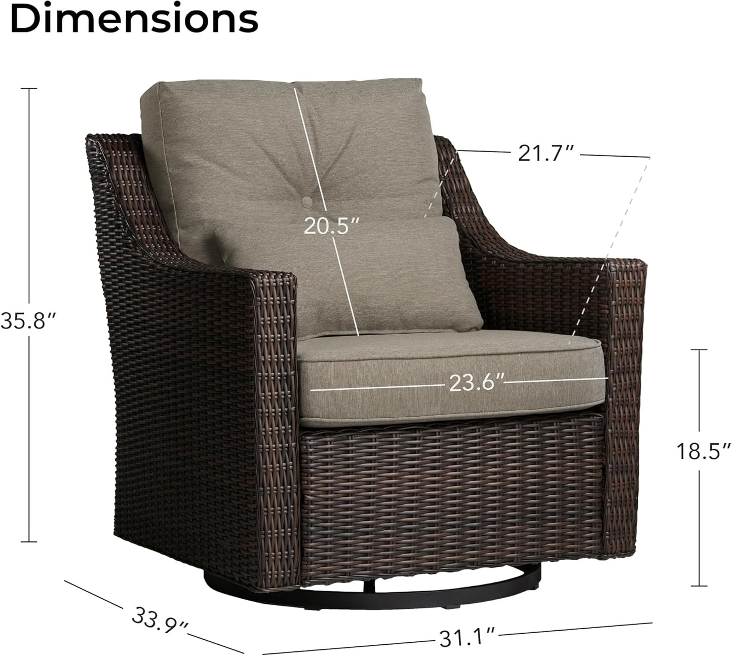 CHITA 2 Pieces Patio Wicker Chairs, 360° Rocking Swivels Outdoor Rattan Chair with Thickened Cushions for Backyard, Poolside, Garden or Porch